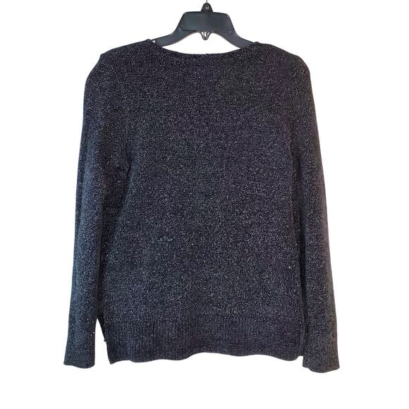 Maison Jules Sweater Women Medium Chenille Black Metallic V-Neck Long Sleeve New - Picture 2 of 12